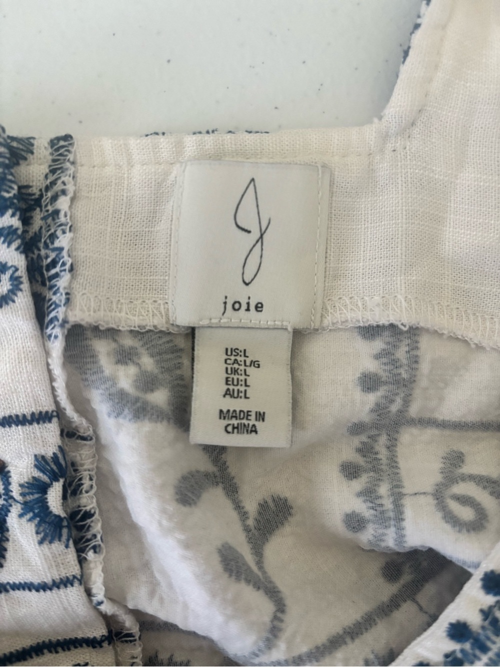 Joie Embroidered Linen Blend Crop Tank Top Blue and White Boho Square Neck - Picture 4 of 6